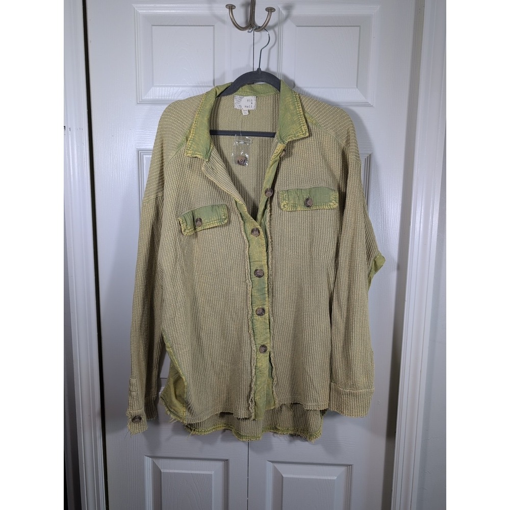 Oli & Hali Collared Button Down Oversized Thermal Shacket, Green, Women's S/M